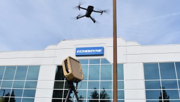 Drone and radar in front of Echodyne HQ