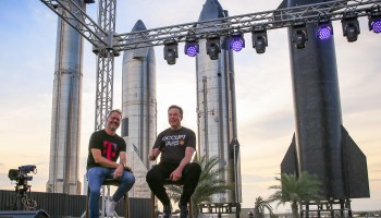 T-Mobile's Mike Sievert and SpaceX's Elon Musk at Starbase