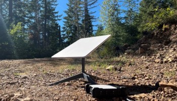 Starlink antenna and Azure Stack Edge device set up in forest