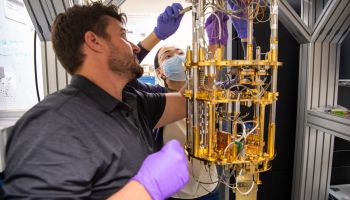 PNNL quantum researchers adjust dilution refrigerator