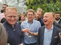 Dave Limp, Jay Carney and Jeff Bezos at Amazon Spheres