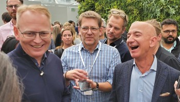 Dave Limp, Jay Carney and Jeff Bezos at Amazon Spheres